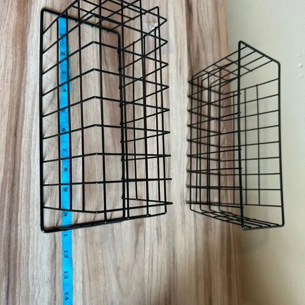 MaraFansie 2 Black Wire Wall Storage Baskets Adhesive Mount Organizer 11x5
